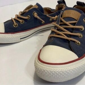 Converse Navy Canvas Low-Top Sneakers with Tan Laces